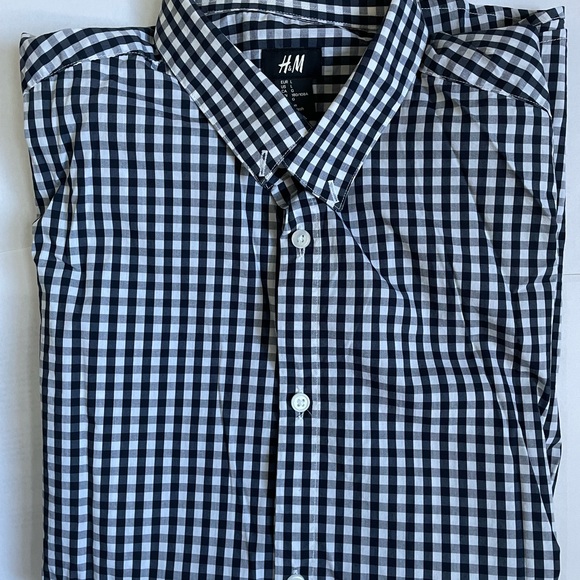 H&M Mens Black and White Checkered Long Sleeve Button Down Size L - Picture 2 of 3